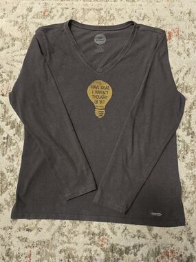 Life is Good Women's Charcoal V-Neck Long Sleeve Tee - Yellow Graphic